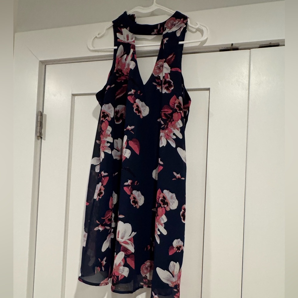 Floral Sleeveless Dress - Navy and Pink